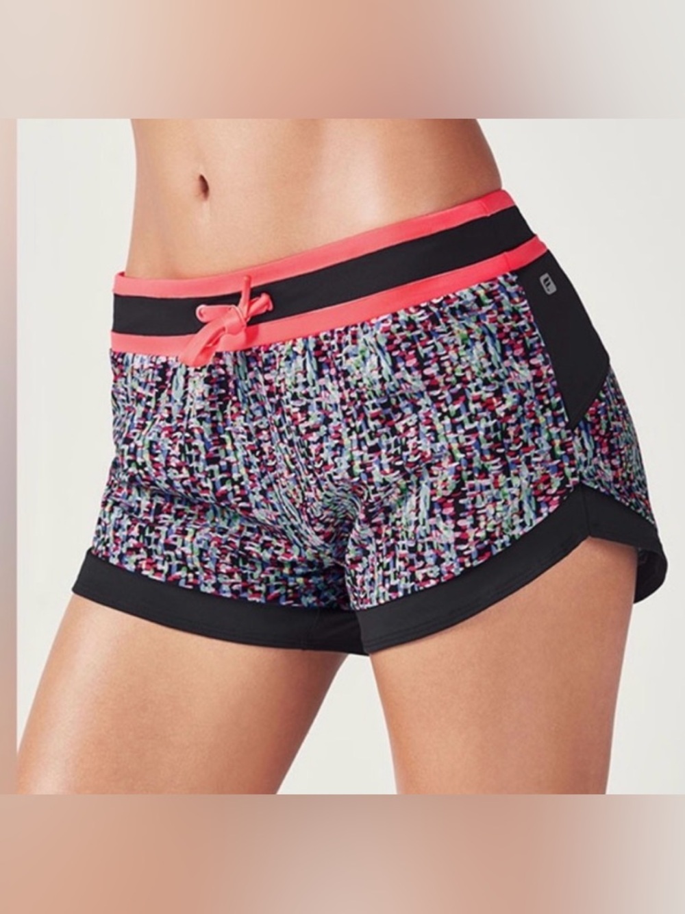 Fabletics Wonderweave/Black/Pop Coral Riho Shorts Size Small